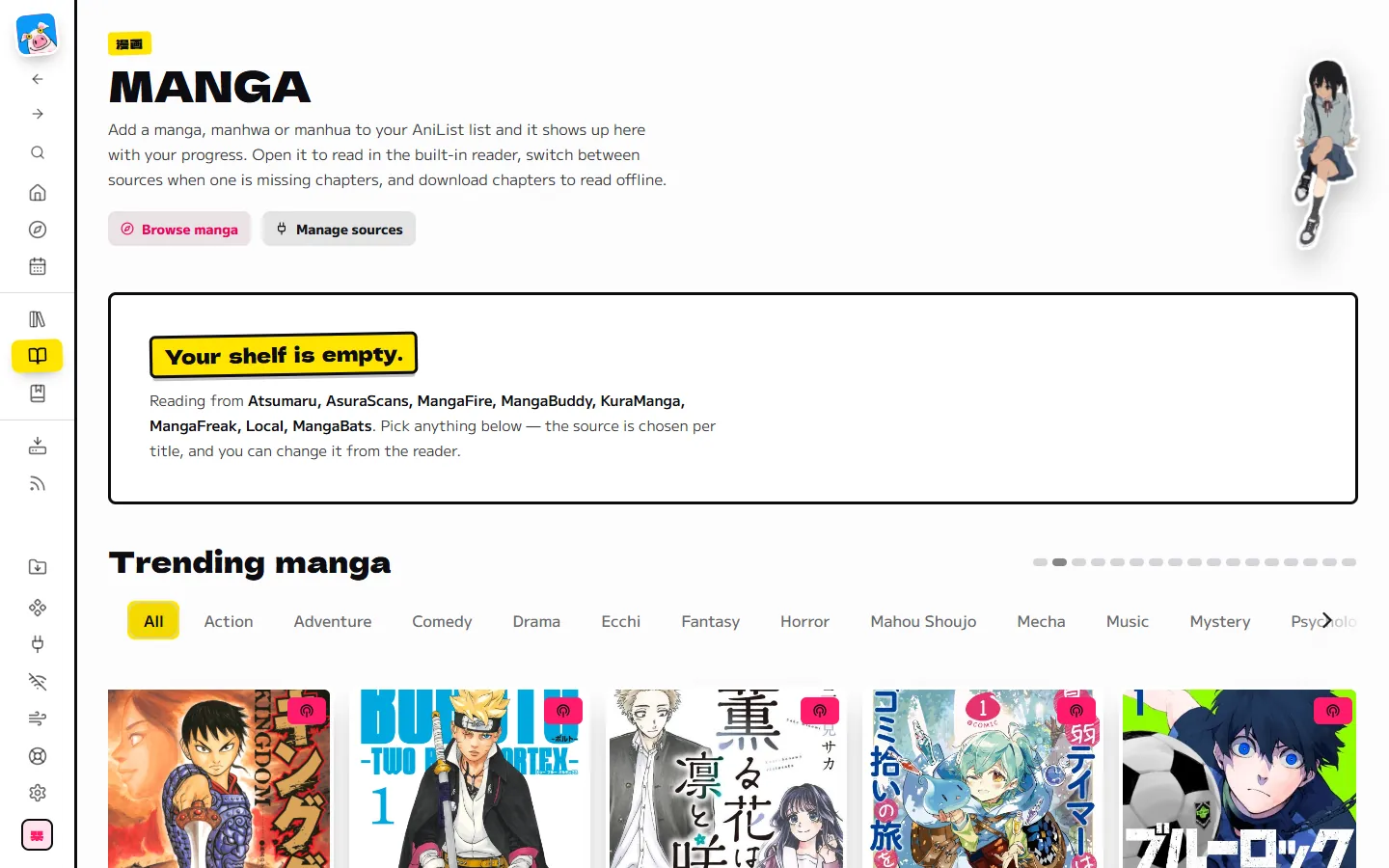 The Manga page in the Ranbu theme